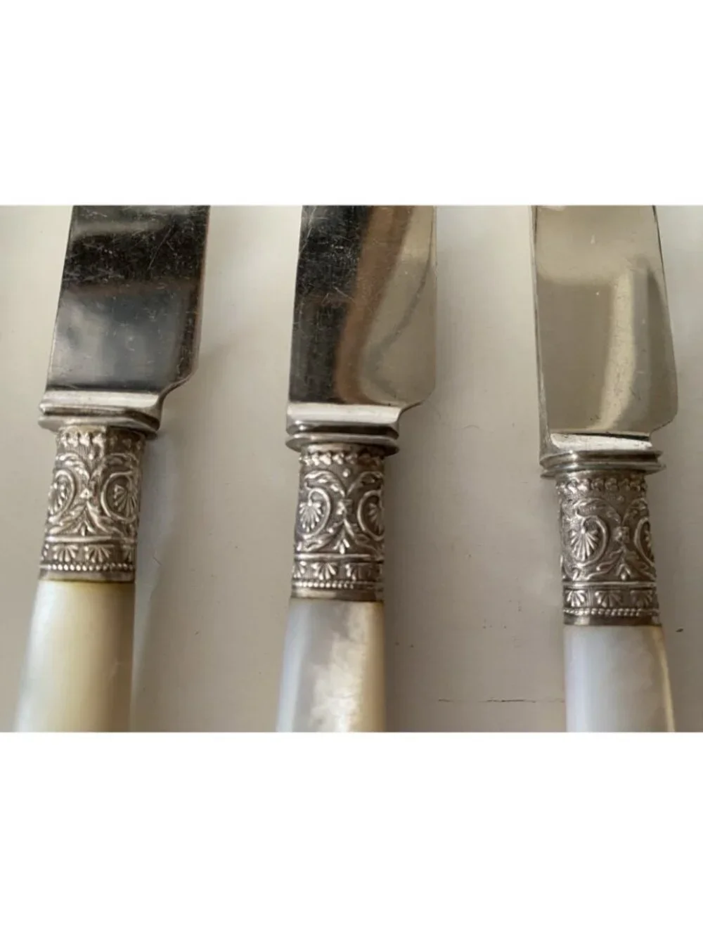 Set of 6 Antique J Russell & Co Mother of Pearl Handle Luncheon Knives 1834